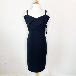 Badgley Mischka Off the Shoulder Criss Cross Chest Black Dress NWT 8